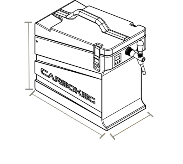 Desenho técnico da Carbo Tap GO com 49 cm de comprimento, 26 cm de largura e 47 cm de altura